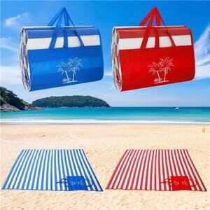2 Pieces Tatami Straw Ground Mat Foldable Waterproof with Strap Beach Mat